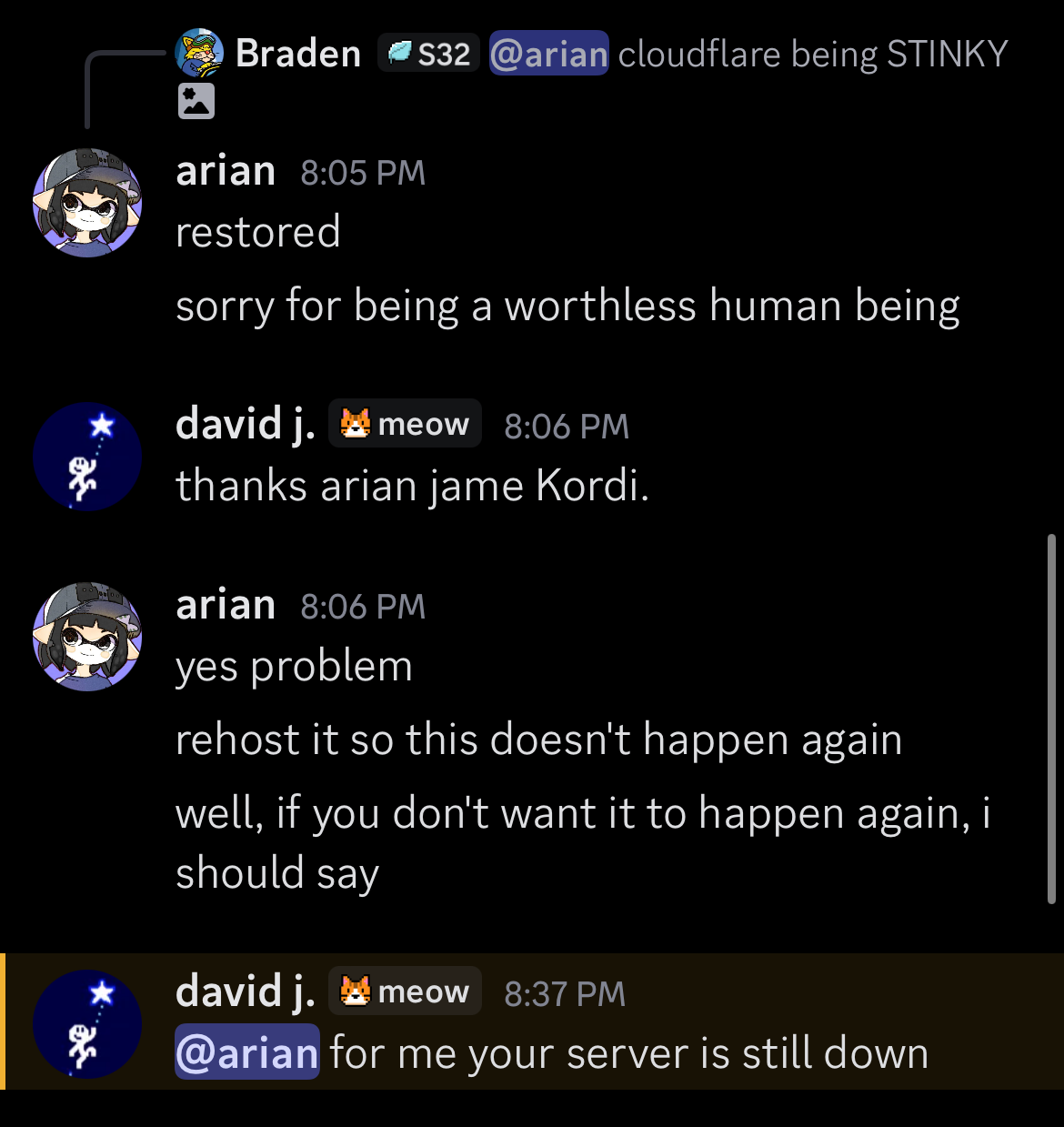 @arian cloudflare being STINKY